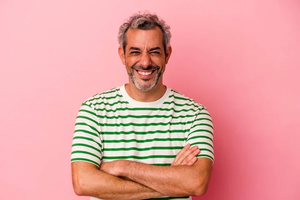 Middle Age Caucasian Man Isolated Pink Background Who Feels Confident — Foto de Stock