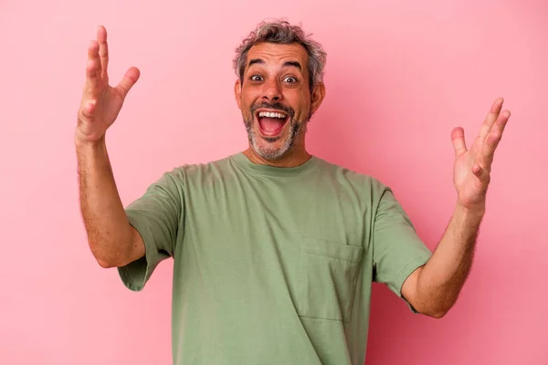 Middle Age Caucasian Man Isolated Pink Background Celebrating Victory Success —  Fotos de Stock