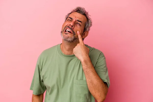 Middle Age Caucasian Man Isolated Pink Background Crying Unhappy Something — Photo