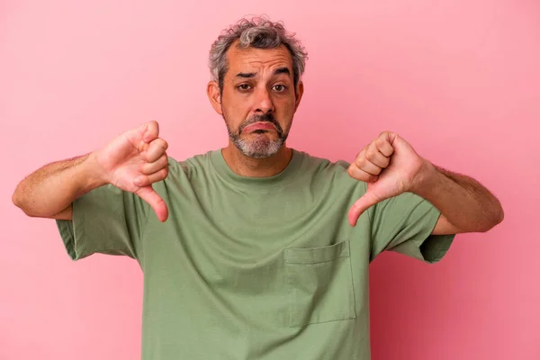Middle Age Caucasian Man Isolated Pink Background Showing Dislike Gesture — Photo