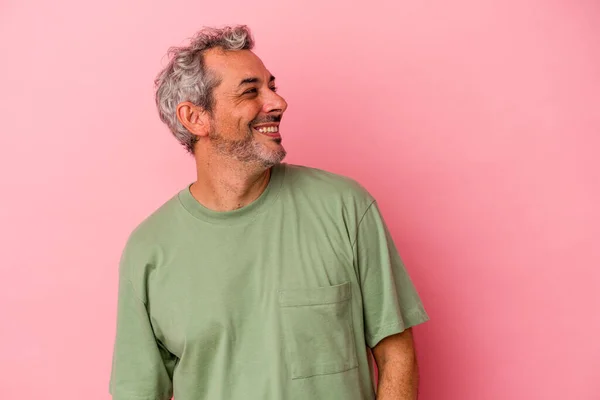 Middle Age Caucasian Man Isolated Pink Background Relaxed Happy Laughing — Foto de Stock