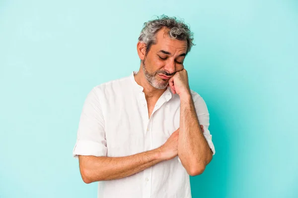 Middle Age Caucasian Man Isolated Blue Background Who Feels Sad —  Fotos de Stock