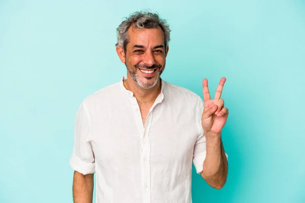 Middle Age Caucasian Man Isolated Blue Background Showing Victory Sign — Foto de Stock