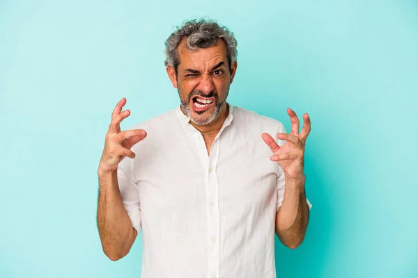 Middle Age Caucasian Man Isolated Blue Background Screaming Rage — Foto de Stock