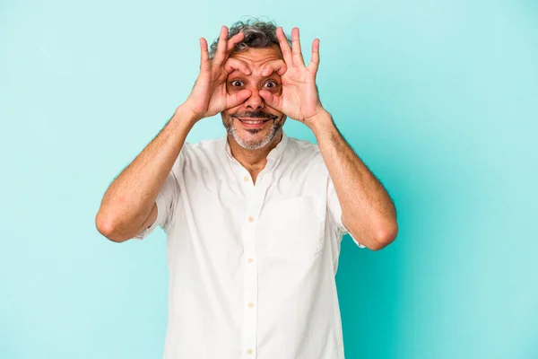 Middle Age Caucasian Man Isolated Blue Background Showing Okay Sign — Foto de Stock