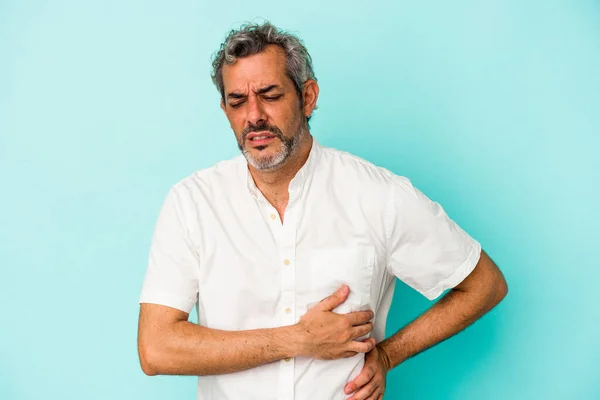 Middle Age Caucasian Man Isolated Blue Background Having Liver Pain — стоковое фото