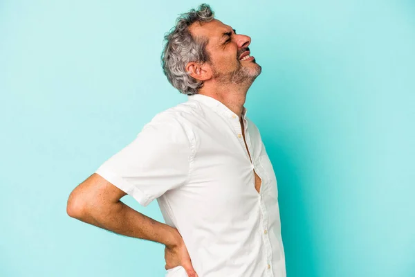 Middle Age Caucasian Man Isolated Blue Background Suffering Back Pain —  Fotos de Stock