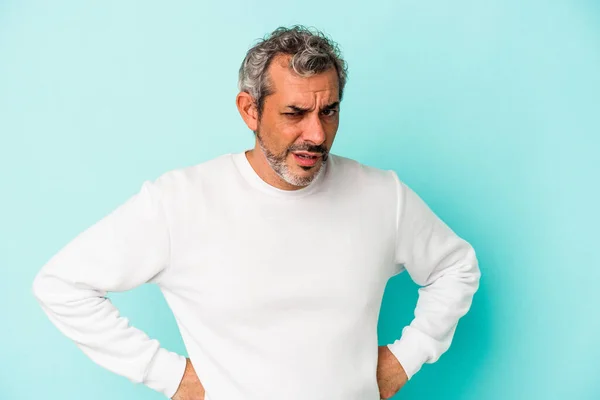 Middle Age Caucasian Man Isolated Blue Background Frowning Face Displeasure — Foto de Stock