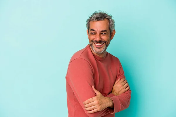 Middle Age Caucasian Man Isolated Blue Background Laughing Having Fun — Foto de Stock