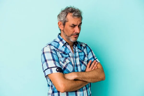 Middle Age Caucasian Man Isolated Blue Background Suspicious Uncertain Examining — Foto Stock