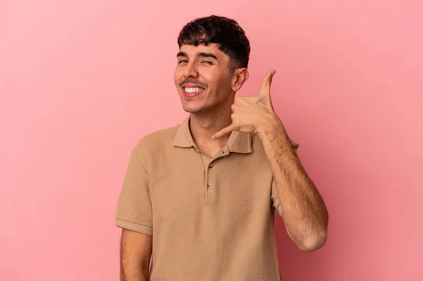 Young Mixed Race Man Isolated Pink Background Showing Mobile Phone — Stock Photo, Image