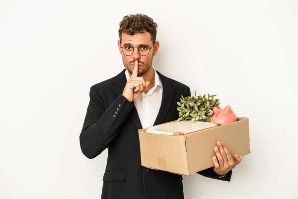 Ung Kaukasisk Affärsman Avskedad Från Sitt Jobb Isolerad Vit Bakgrund — Stockfoto