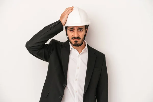 Young Architect Man Wearing Construction Helmet Isolated White Background Being — Stock Photo, Image