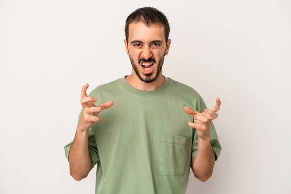Young Caucasian Man Isolated White Background Upset Screaming Tense Hands — Stock Photo, Image