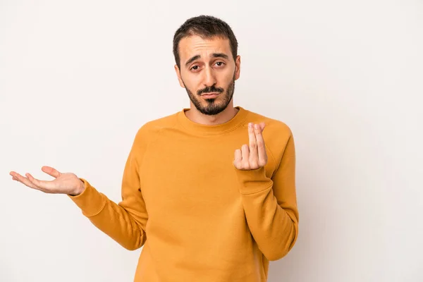 Young Caucasian Man Isolated White Background Showing She Has Money — Stock Photo, Image