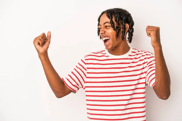 Young African American Man Isolated White Background Raising Fist Victory — Stock Photo, Image