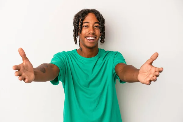 Young African American Man Isolated White Background Feels Confident Giving — Stock Photo, Image