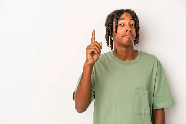 Young African American Man Isolated White Background Showing Number One — Stock Photo, Image