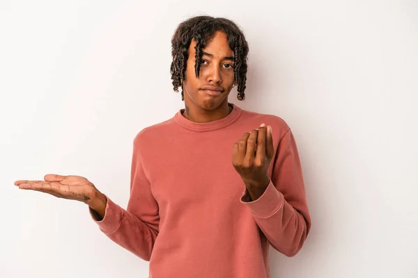 Young African American Man Isolated White Background Showing She Has — Stock Photo, Image