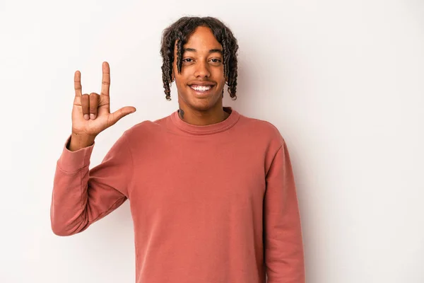 Young African American Man Isolated White Background Showing Horns Gesture — Stock Photo, Image