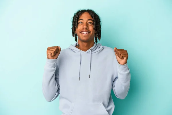 Young African American Man Isolated Blue Background Celebrating Victory Passion — Stock Photo, Image