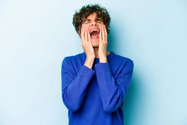 Young Caucasian Man Isolated Blue Background Whining Crying Disconsolately — Stock Photo, Image