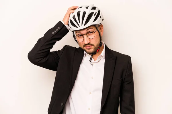 Business Hispanic Man Wearing Helmet Bike Isolated White Background Being — Stock Photo, Image