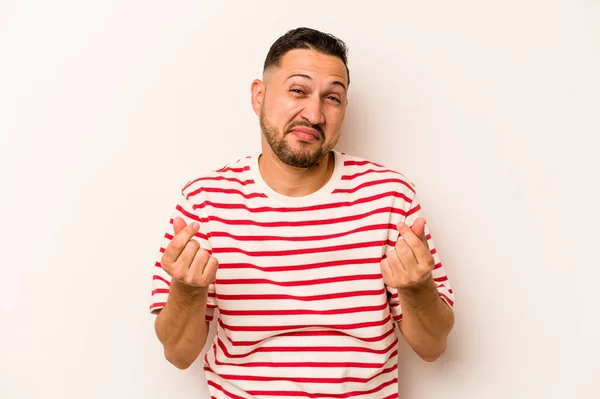 Young Hispanic Man Isolated White Background Showing She Has Money — ストック写真