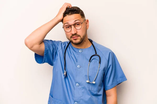 Hispanic Nurse Man Isolated White Background Being Shocked She Has — Stock Photo, Image