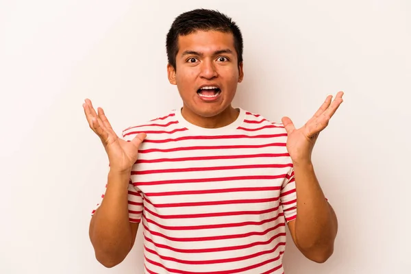 Young Hispanic Man Isolated White Background Screaming Sky Looking Frustrated — Stock Photo, Image