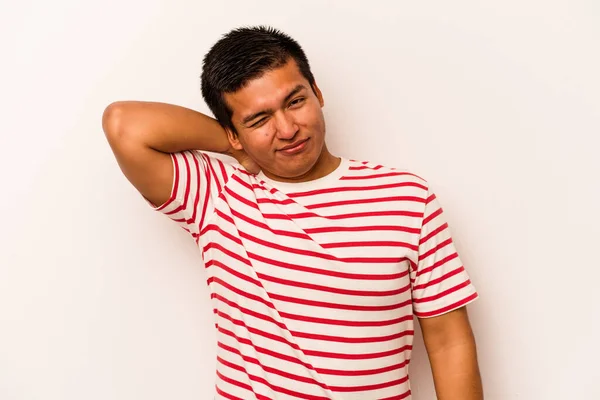 Young Hispanic Man Isolated White Background Suffering Neck Pain Due — ストック写真