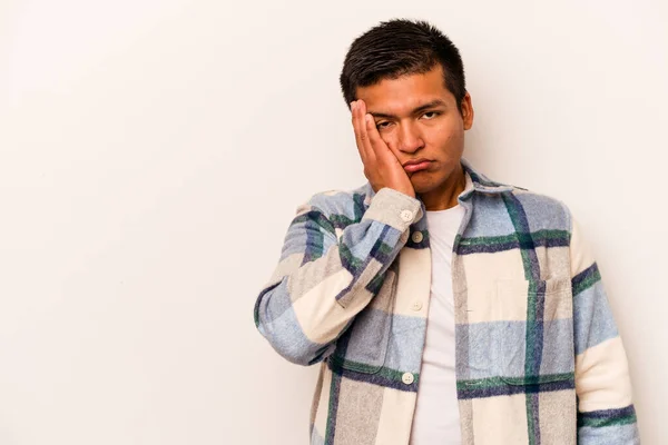 Young Hispanic Man Isolated White Background Who Feels Sad Pensive — стоковое фото