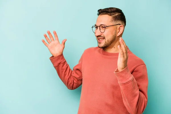 Young Hispanic Man Isolated Blue Background Joyful Laughing Lot Happiness — Stock Photo, Image