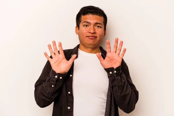Young Hispanic Man Isolated White Background Rejecting Someone Showing Gesture — стоковое фото
