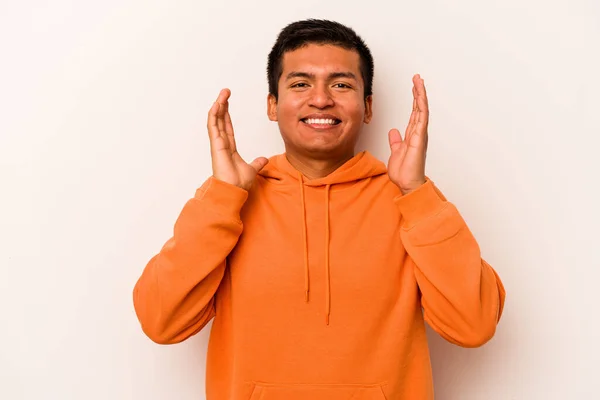 Young Hispanic Man Isolated White Background Laughs Out Loudly Keeping — 스톡 사진