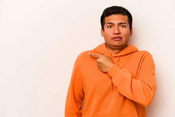 Young Hispanic Man Isolated White Background Pointing Side — Stock Photo, Image