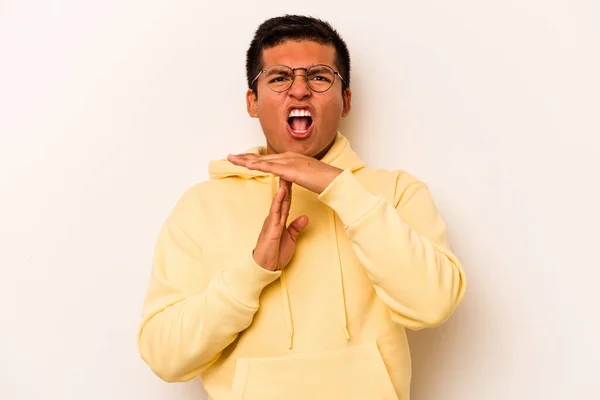 Young Hispanic Man Isolated White Background Showing Timeout Gesture — Stock Photo, Image