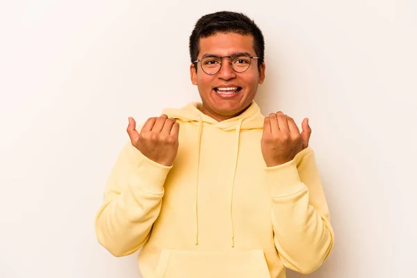 Young Hispanic Man Isolated White Background Pointing Finger You Inviting — Stock Photo, Image