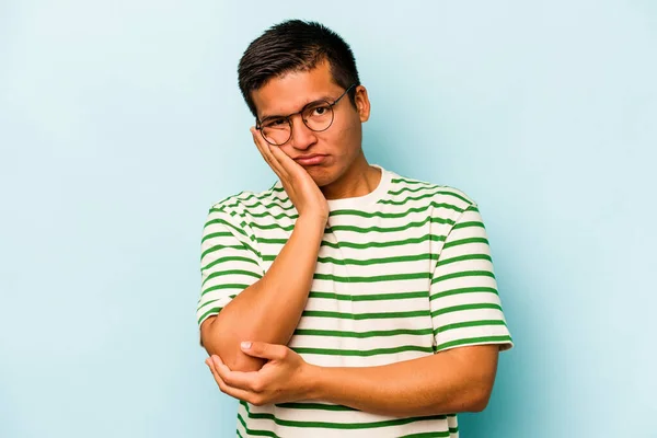 Young Hispanic Man Isolated Blue Background Who Bored Fatigued Need — ストック写真