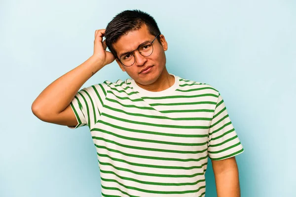 Young Hispanic Man Isolated Blue Background Tired Very Sleepy Keeping — ストック写真