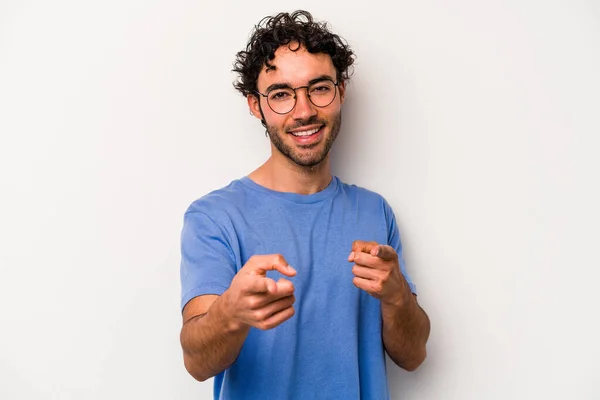 Young Caucasian Man Isolated White Background Pointing Front Fingers — Stock Photo, Image