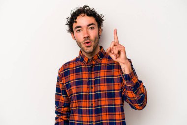 Beyaz arka planda izole genç beyaz adam bir fikri, ilham konsepti var.