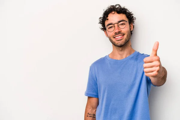 Young Caucasian Man Isolated White Background Smiling Raising Thumb — Stock Photo, Image