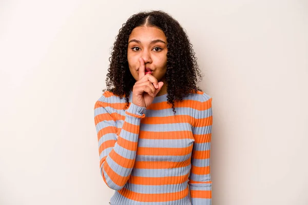 Young African American Woman Isolated White Background Keeping Secret Asking — Stock Photo, Image