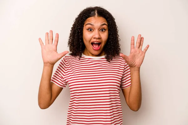 Young African American Woman Isolated White Background Receiving Pleasant Surprise — Stock Photo, Image