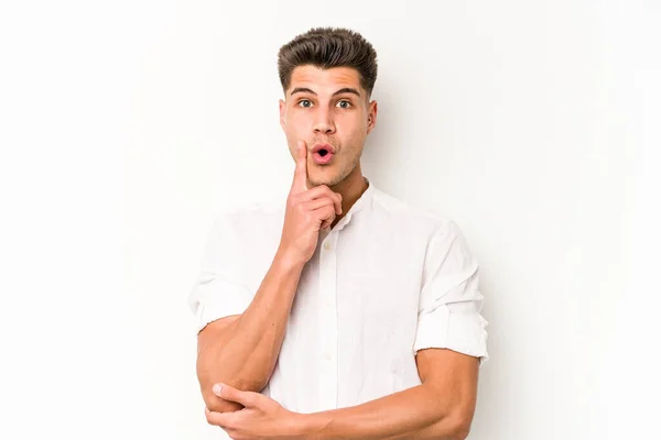 Young Caucasian Man Isolated White Background Having Some Great Idea — Stock Photo, Image