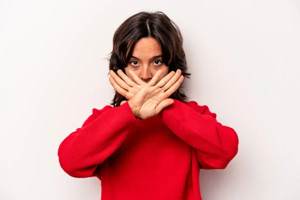 Young Hispanic Woman Isolated White Background Doing Denial Gesture — Foto de Stock
