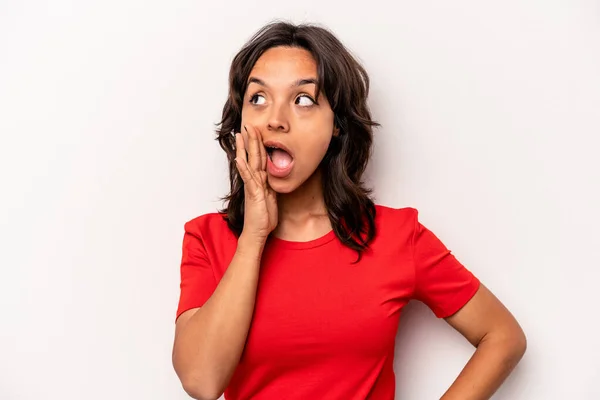 Young Hispanic Woman Isolated White Background Shouting Excited Front — Stock Photo, Image