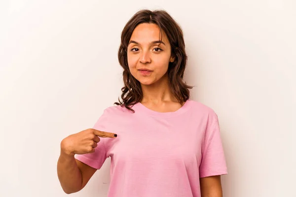 Young Hispanic Woman Isolated White Background Person Pointing Hand Shirt — ストック写真