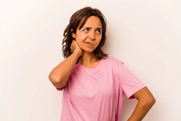 Young Hispanic Woman Isolated White Background Suffering Neck Pain Due — Stockfoto